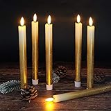 Eldnacele LED batteriebetriebene Spitzkerzen mit Fernbedienung und Timer, flackerndes warmweißes Licht, Fensterkerzen 6er Set für Weihnachten Dekoration gold - 6