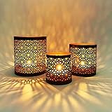 3er Set Orientalisches Windlicht Laterne orientalisch Adiba 14cm Groß | Orientalische Vintage Teelichthalter Kupferfarben innen schwarz außen | Marokkanische Windlichter aus Metall als Dekoration - 7