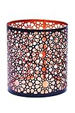 3er Set Orientalisches Windlicht Laterne orientalisch Adiba 14cm Groß | Orientalische Vintage Teelichthalter Kupferfarben innen schwarz außen | Marokkanische Windlichter aus Metall als Dekoration - 3