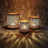 3er Set Orientalisches Windlicht Laterne orientalisch Adiba 14cm Groß | Orientalische Vintage Teelichthalter Kupferfarben innen schwarz außen | Marokkanische Windlichter aus Metall als Dekoration - 8