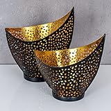 2er Set Teelichthalter Metall Gold Schwarz 11cm 14,5cm Design Kerzenhalter - 2