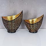 2er Set Teelichthalter Metall Gold Schwarz 11cm 14,5cm Design Kerzenhalter - 3
