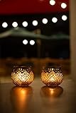 Home&Decorations 2er Set H&D® Original Windlicht Teelichtglas Rot Gold Silber Antiker Windlichthalter Kerzenglas Glasvase Windlichtglas Laterne Glas Vase Kerze Ø10cm (Gold) - 3