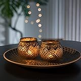 Home&Decorations 2er Set H&D® Original Windlicht Teelichtglas Rot Gold Silber Antiker Windlichthalter Kerzenglas Glasvase Windlichtglas Laterne Glas Vase Kerze Ø10cm (Gold) - 7