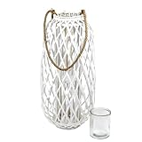 XXL Laterne Rattan mit Glas-Windlicht, weiss, Höhe ca. 70cm - 5