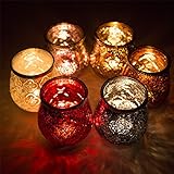 6er Set Windlicht Misch aller 6 FarbenTeelichtglas Außen Ø 8,2 x 11,5 cm Windlichthalter Kerzenglas Windlichtset Glasvase Windlichtglas Laterne Glas Kerze (Gemischt) - 2