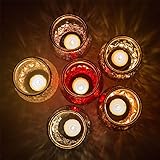 6er Set Windlicht Misch aller 6 FarbenTeelichtglas Außen Ø 8,2 x 11,5 cm Windlichthalter Kerzenglas Windlichtset Glasvase Windlichtglas Laterne Glas Kerze (Gemischt) - 5