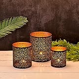 3er Set Orientalisches Windlicht Laterne orientalisch Estelle 14cm Groß | Orientalische Vintage Teelichthalter Kupferfarben innen schwarz außen | Marokkanische Windlichter aus Metall als Dekoration - 2