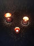3er Set Orientalisches Windlicht Laterne orientalisch Estelle 14cm Groß | Orientalische Vintage Teelichthalter Kupferfarben innen schwarz außen | Marokkanische Windlichter aus Metall als Dekoration - 9