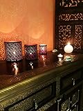 3er Set Orientalisches Windlicht Laterne orientalisch Estelle 14cm Groß | Orientalische Vintage Teelichthalter Kupferfarben innen schwarz außen | Marokkanische Windlichter aus Metall als Dekoration - 3