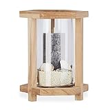 Relaxdays Holz Windlicht, Hexagon, Glasvase groß, eckiger Kerzenhalter, Tischdeko für Stumpenkerzen, 26,5 cm hoch, Natur