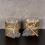 levandeo 2er Set Teelichthalter Holz je 8,5cm hoch Kerzenhalter Federn Kerzenständer Tischdeko - 3
