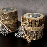 levandeo 2er Set Teelichthalter Holz je 8,5cm hoch Kerzenhalter Federn Kerzenständer Tischdeko - 2