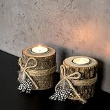 levandeo 2er Set Teelichthalter Holz je 8,5cm hoch Kerzenhalter Federn Kerzenständer Tischdeko - 5