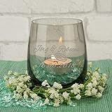 Teelicht zur Hochzeit mit persönlicher Gravur (Grau, Herzen) – Buntes Glas Windlicht Personalisiert mit Namen und Datum – persönliche Hochzeitsgeschenke für Brautpaar - 2