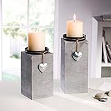 SIDCO Kerzenhalter Säule Kerzenständer Kerzenhalter Holz Silber Deko Windlicht 2er Set - 4