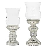 E-X Edles Windlicht Kerzenleuchter Kerzenhalter Kerzenständer Silber 2 Größen (Windlicht rechts:Höhe 35 cm ; Ø 12 cm)
