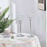 VINCIGANT Silber Kristall Kerzenhalter Set für Esszimmer Dekoration Hochzeit sgeschenk,30cm&35cm Höhe - 2