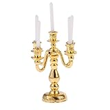 P Prettyia 5pcs 1/12 Gold Kerzenständer mit Kerzen Metall Kandelaber Modell Puppenhaus Wohnzimmer Möbel Zubehör - 2