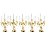 P Prettyia 5pcs 1/12 Gold Kerzenständer mit Kerzen Metall Kandelaber Modell Puppenhaus Wohnzimmer Möbel Zubehör - 4