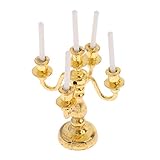 P Prettyia 5pcs 1/12 Gold Kerzenständer mit Kerzen Metall Kandelaber Modell Puppenhaus Wohnzimmer Möbel Zubehör - 6