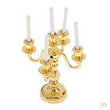 P Prettyia 5pcs 1/12 Gold Kerzenständer mit Kerzen Metall Kandelaber Modell Puppenhaus Wohnzimmer Möbel Zubehör - 7