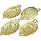 mookaitedecor Metall Drink Untersetzer Set von 4, Tee Licht Kerzenhalter Home Tisch Schutz Dekoration Leaf Shape - Gold Color - 4