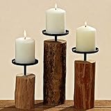 Kerzenleuchter 3 Stück Kerzenständer Tempe Holz 14 cm 17 cm 22 cm Durchmesser 7,5 cm - 2