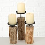 Kerzenleuchter 3 Stück Kerzenständer Tempe Holz 14 cm 17 cm 22 cm Durchmesser 7,5 cm - 5