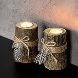 levandeo 2er Set Teelichthalter Holz je 12cm hoch Kerzenhalter Federn Kerzenständer Tischdeko - 5