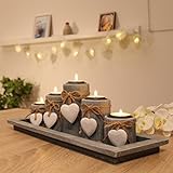 Dszapaci Teelichthalter-Set auf Holz-Tablett Weihnachten Tischdekoration Weihnachtsdekoration innen Tischdeko Landhausstil Wohnzimmer-Tisch (Nr.1) - 2