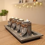Dszapaci Teelichthalter-Set Holz Tablett Landhaus Tischdekoration Windlicht Weihnachtsdekoration Innen