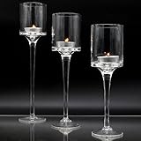 Maison & White Set von 3 Kerzenständer Teelichthalter | Hoher eleganter Glas Stilvoller Entwurf - 5