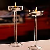 Fenteer 2 Stück Glas Kerzenhalter Teelichthalter Kerzenständer Atmosphäre Dekoration für Haus Hochzeit - 6