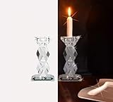 2er Set 28cm Hoch Kristall Glas Kerzenständer Eckig Kerzenleuchter Zerdrückt