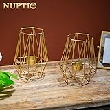 2-teiliger / ein-Set Kerzenständer Schmiedeeisern geometrische Form, goldene Kerzenständer als Tischdekoration, Kerzenhalter Ornament für Abendessen, Hochzeit/Party Aroma Kerzenhalter Set (2 x Groß) - 2