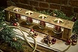Adventskerzenhalter, Adventskranz, Weihnachtsdeko, aus Holz von Obstkiste mit 4 Gläsern, 4 roten Kerzen, Dekosand und Tau, Handgefertigt, Windlicht, Kerzenhalter, Laterne, Palette