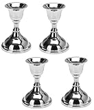 Marzoon 4 Stück Kerzenleuchter/Kerzenständer / Stabkerzenhalter aus Metall, runder Fuß, Höhe 8,5cm in Silber