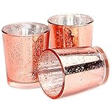 Set mit 12 gesprenkelten Teelichthaltern | Stilvolle Kerzenhalter aus Glas | Tisch & Heimtextilien | Moderne Wohnaccessoires | M&W (Roségold) - 2