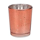 Set mit 12 gesprenkelten Teelichthaltern | Stilvolle Kerzenhalter aus Glas | Tisch & Heimtextilien | Moderne Wohnaccessoires | M&W (Roségold) - 4