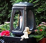 ♥ Grablaterne Grablicht Keramik Silber Glas Kreuz mit Grabkerze Grablampe Grabschmuck Grableuchte Laterne Grabkerze Lampe Kerze Licht Friedhof Garten - 3