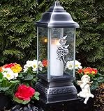 ♥ Grablampe Rose Ornament Silber 34,0cm Grabkerze Grablicht Grablaterne Grabschmuck Grableuchte Laterne Kerze Lampe Licht