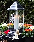 ♥ Grablampe Rose Ornament Silber 34,0cm Grabkerze Grablicht Grablaterne Grabschmuck Grableuchte Laterne Kerze Lampe Licht - 3