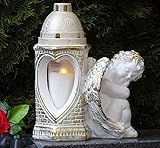 ♥ Grablaterne Grablampe Engel Schutzengel Herz mit Grabkerze 30,0cm Grabschmuck Grablicht Grablampe Grableuchte Grabkerze Laterne Grabdekoration - 3