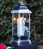 ♥ Grablaterne Rose Ornament Silber 34,0cm incl. Grablicht Grabkerze Grabschmuck Grablampe Grableuchte Laterne Kerze Lampe
