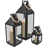 Wohaga 3er Set Laternen mit Henkel H24/41/55cm aus Metall/Glas Laternen Windlichter für Kerzen oder Dekoration - 4