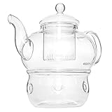 Lantelme Teekanne mit Stövchen Set Glas Tee Kaffee Kanne 1 Liter Glaskanne Filter Deckel 6837 - 2