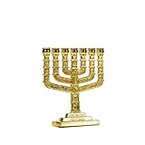 Gold Jerusalem Kerzenhalter Dekorativ Judaica 7 Zweig Menora Hanukkah Geschenk - 2