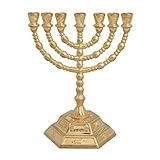 7 Ast Sechskant Fuß 12 Stämme von Israel Menora in Gold