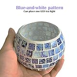 Aifusi Kerzen Teelichthalter, blau-weißes Muster Glas handgefertigte Kerzenständer, Mosaik Stil Dekoration für Party Hochzeit Geburtstagsgeschenk - 2